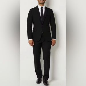 J. Ferrar Black Birdseye Slim Fit Suit